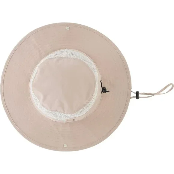 Unisex Light Khaki 100% Polyester Wide Brim Boonie Mesh Chin Strap Bucket Hat - Picture 3 of 6